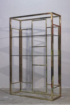 Gilt brass & smoked glass shelves by Renato Zevi, Italy 1970s