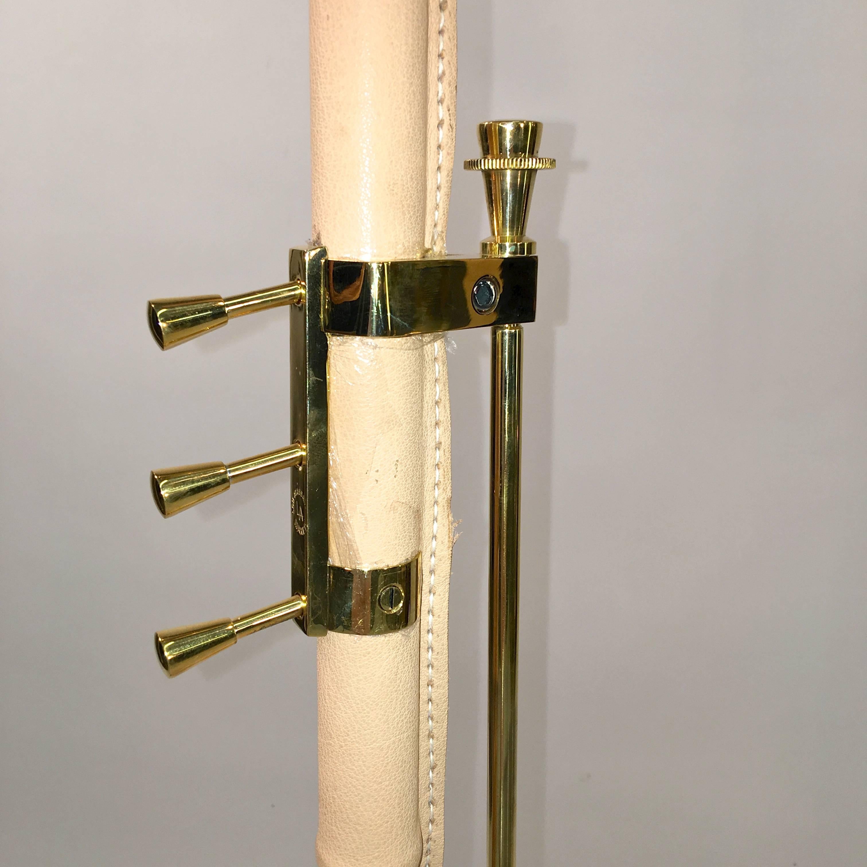 Gilt Brass, Stitched Leather and Onyx Adjustable Floor Lamp For Sale 4