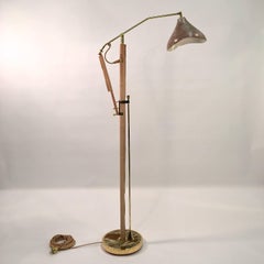 Gilt Brass, Stitched Leather and Onyx Adjustable Floor Lamp