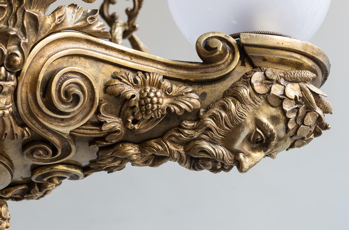 Gilt Brass Three Arm Colza Lamp, 19th Century In Good Condition In London, GB