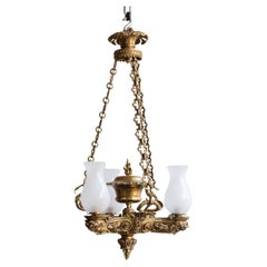 Gilt Brass Three Arm Colza Lamp, 19th Century
