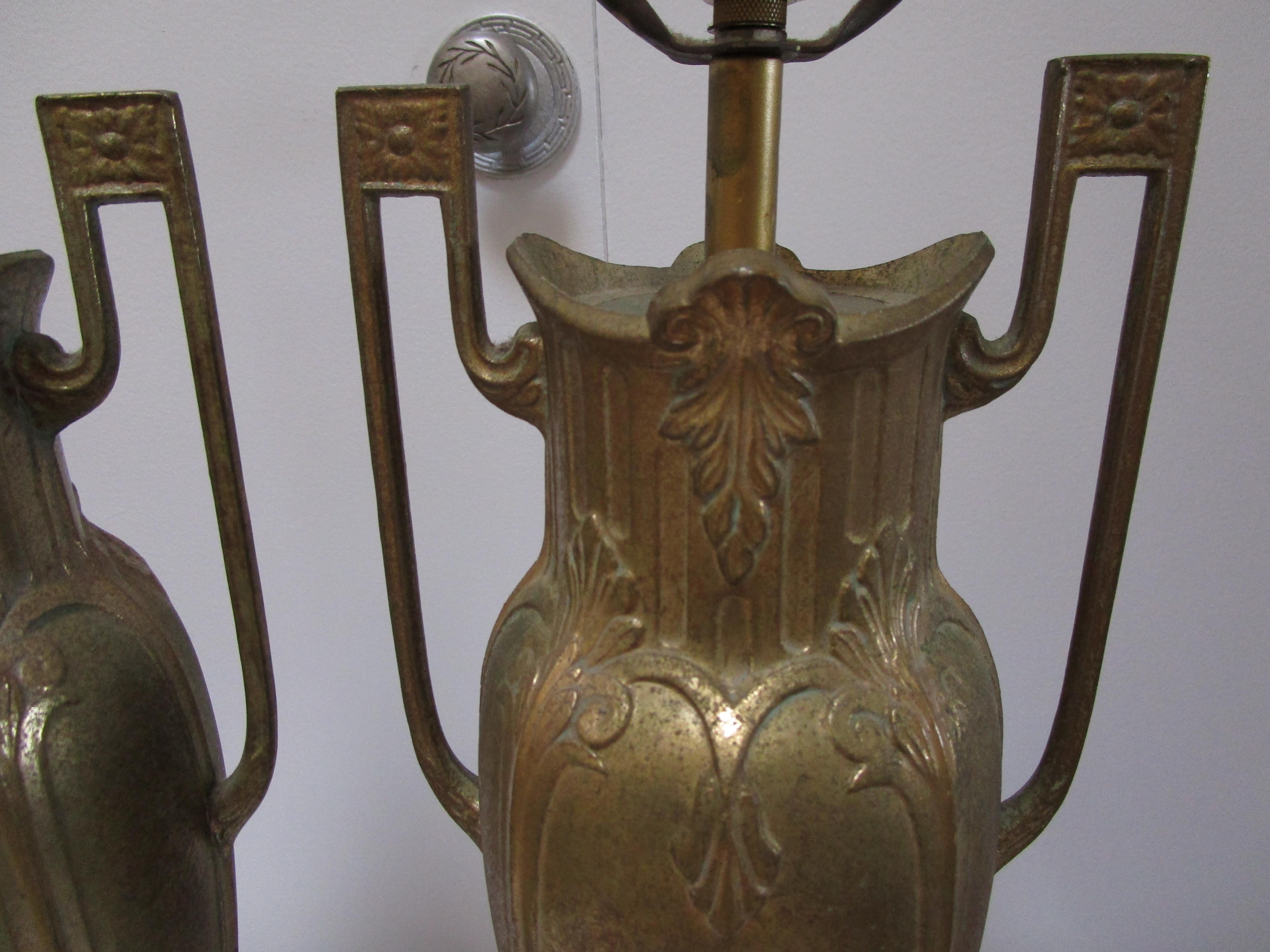 Gilt Brass Vintage Neo Classical Revival Table Lamps In Good Condition For Sale In Lomita, CA