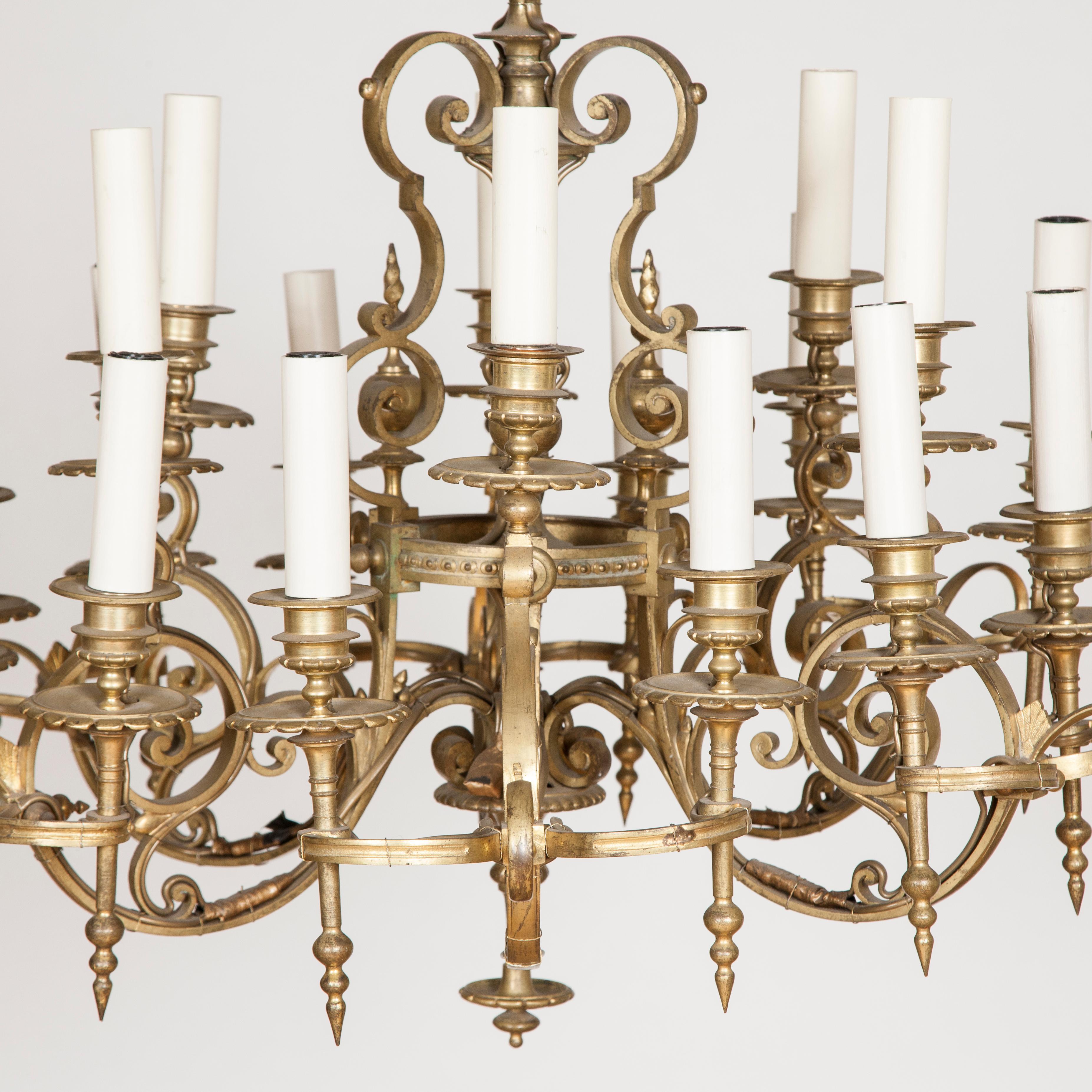 A late 19th century French gilt bronze 18-light chandelier, circa 1880.

Wired.