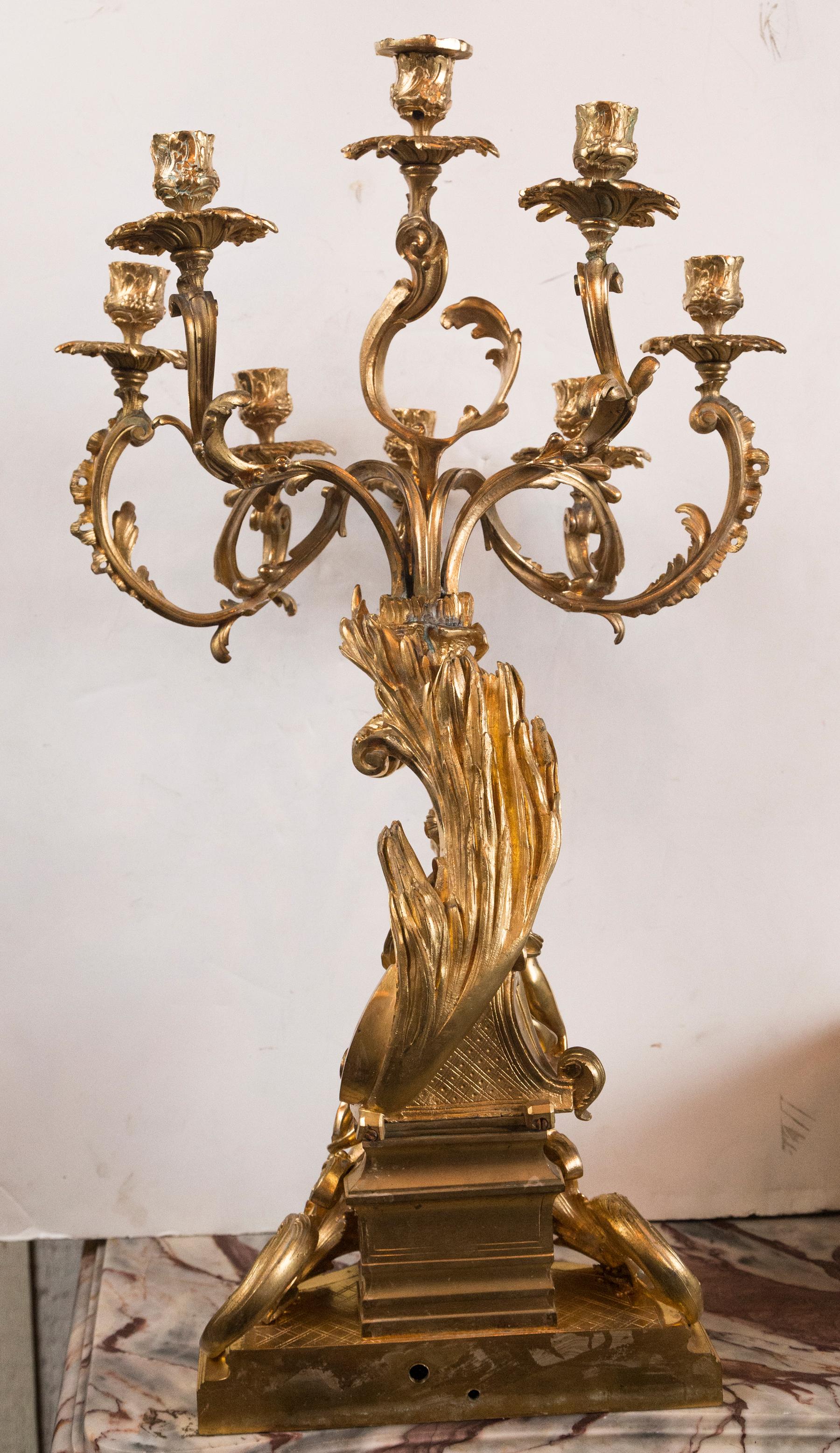 Gilt Bronze 7 Light Signed Candelabra 7