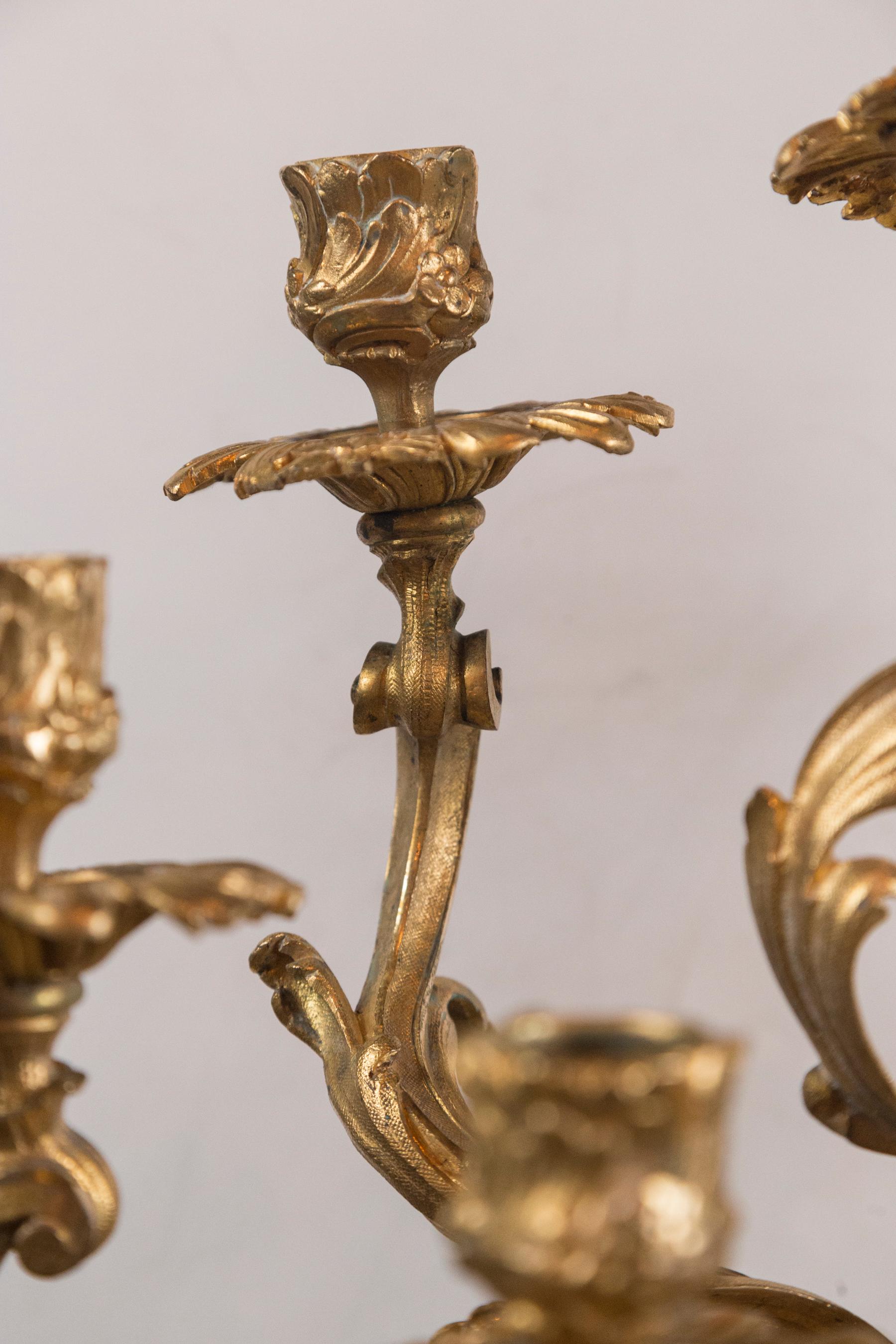 Gilt Bronze 7 Light Signed Candelabra In Good Condition In Woodbury, CT