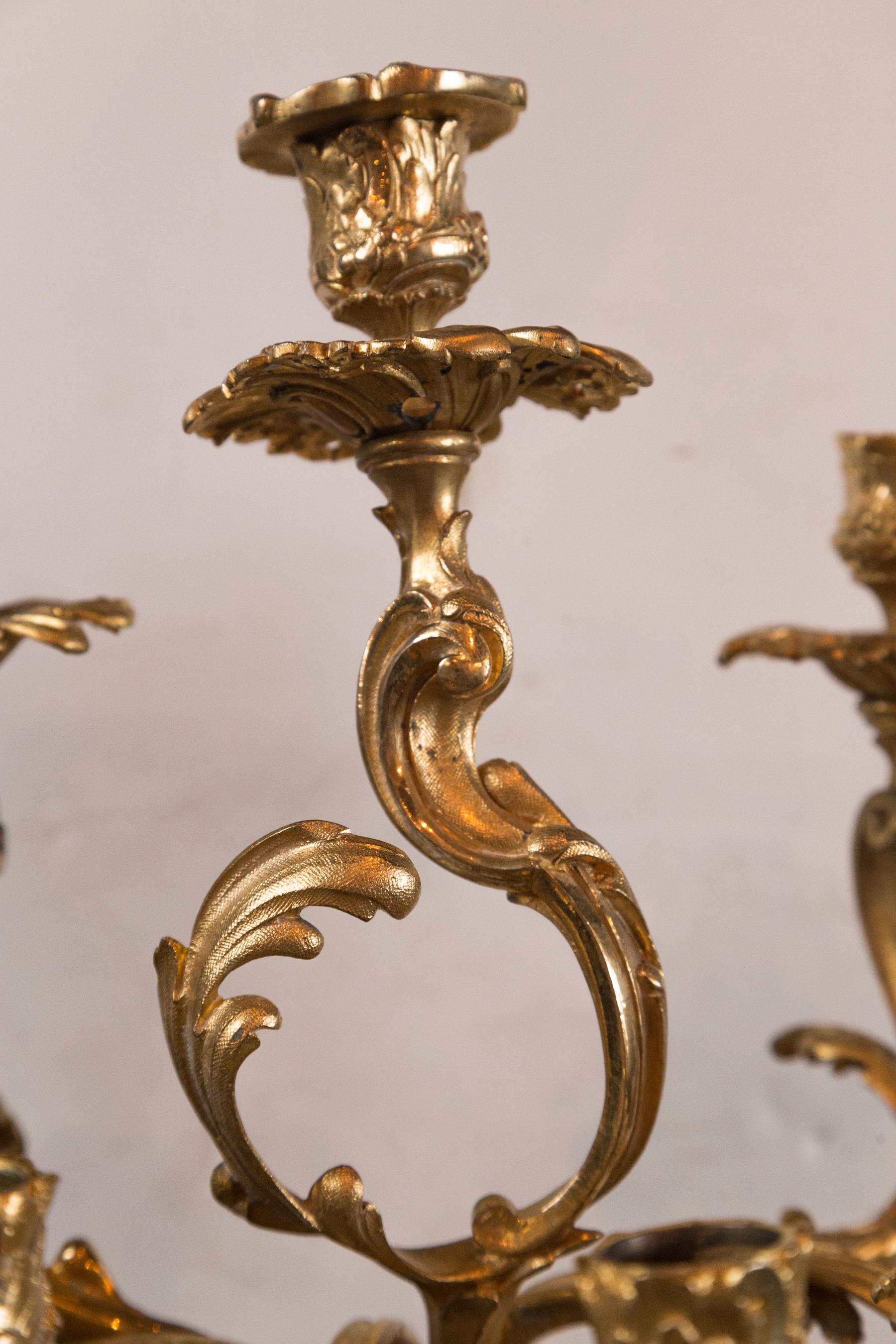 19th Century Gilt Bronze 7 Light Signed Candelabra