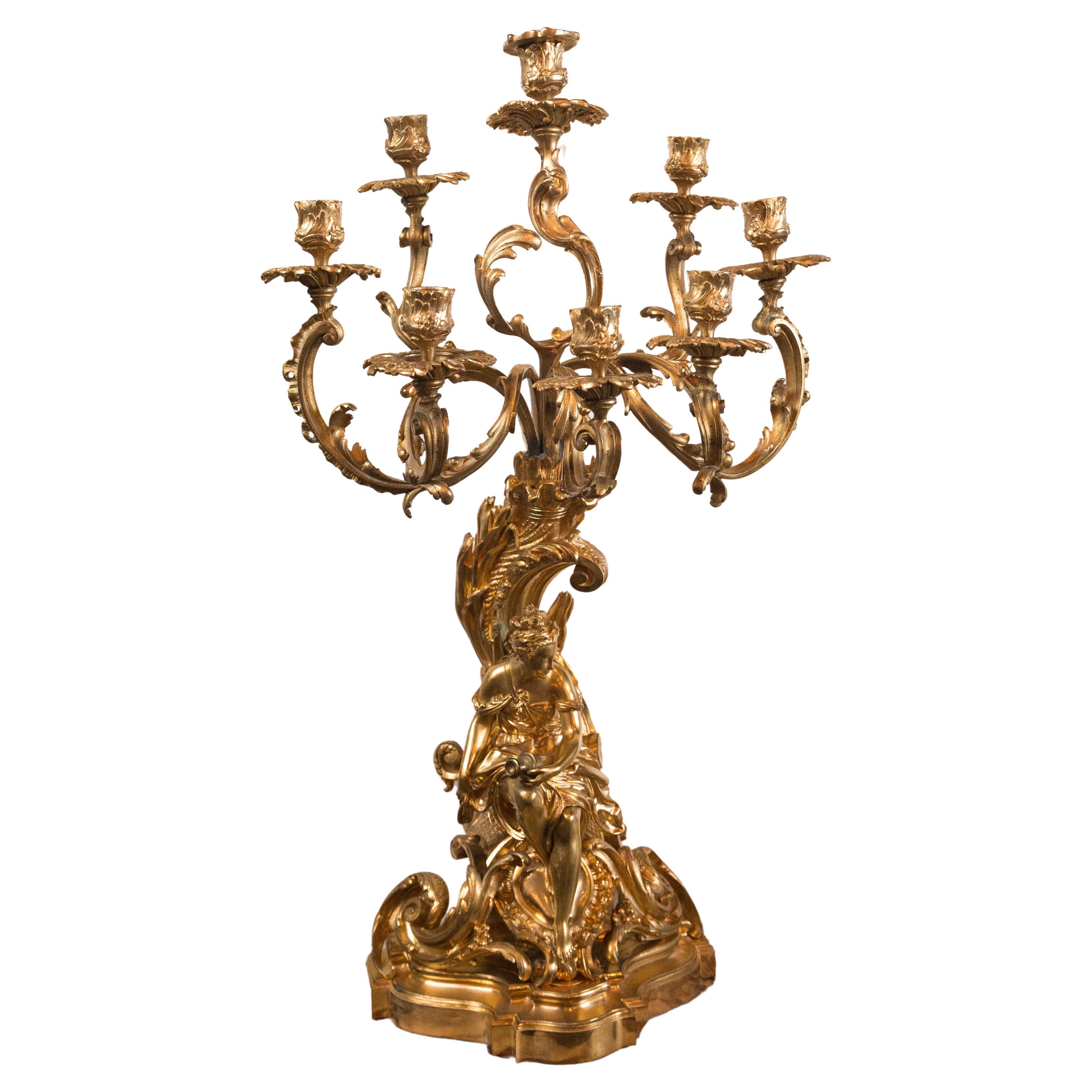 Gilt Bronze 7 Light Signed Candelabra