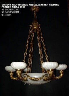 Gilt Bronze and Alabaster Chandelier