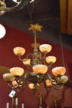 Gilt Bronze & Alabaster Two Tiered Chandelier
