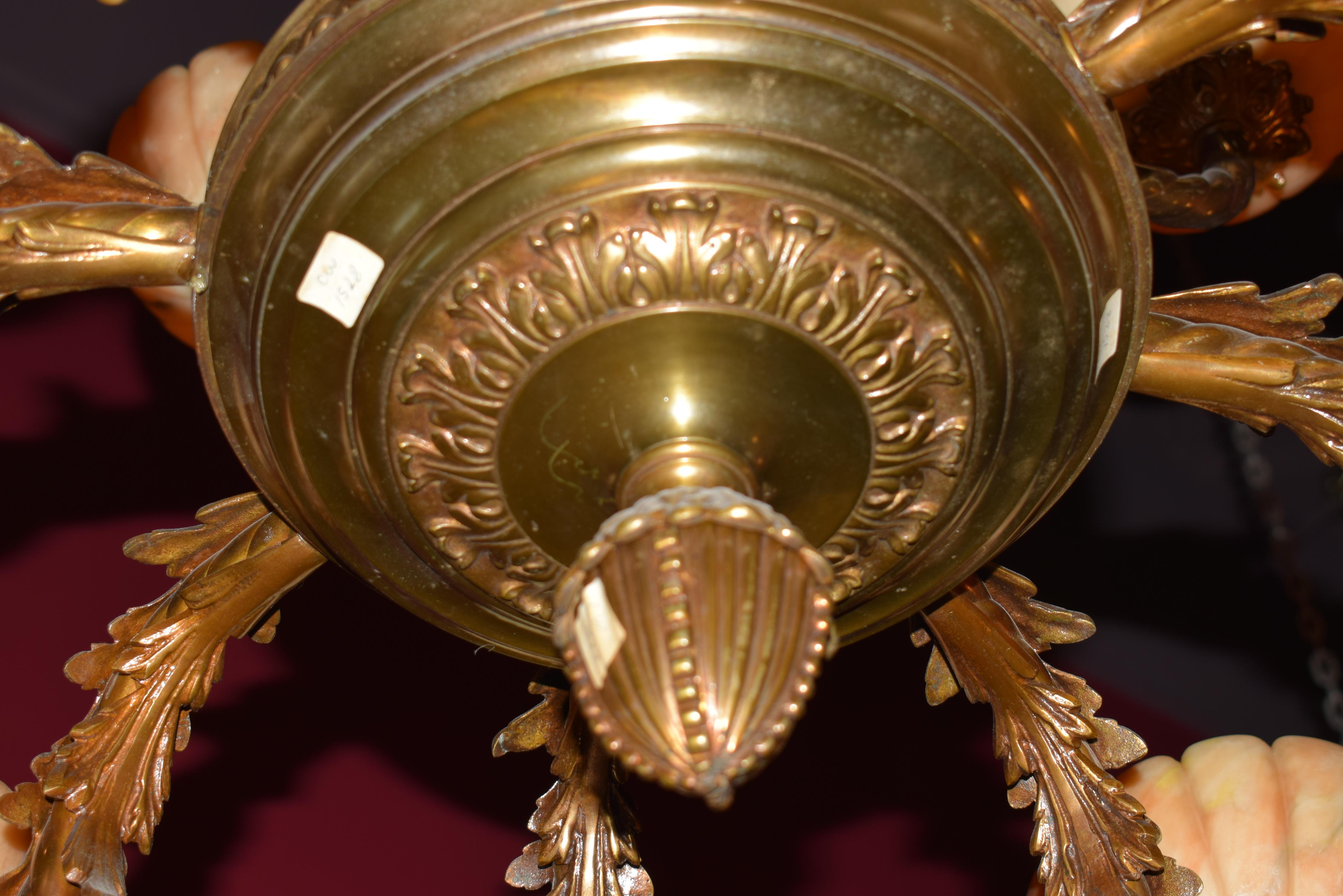 Gilt Bronze & Alabaster Two Tiered Chandelier In Good Condition For Sale In Atlanta, GA