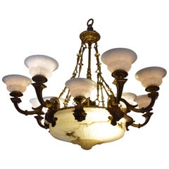 Gilt Bronze and Alabaster Chandelier