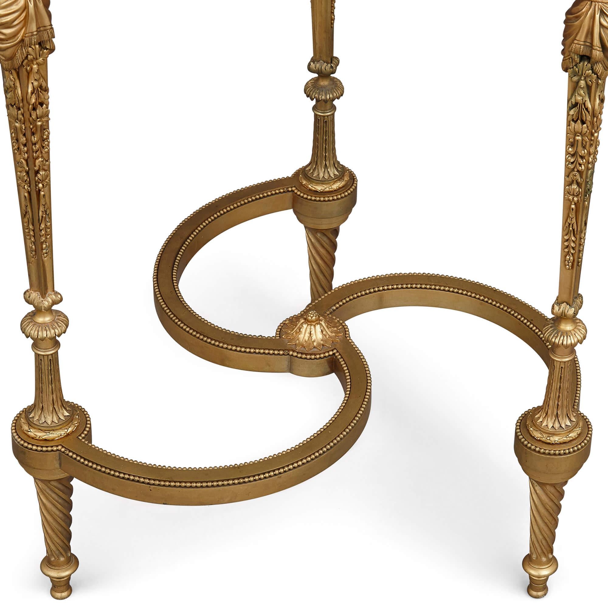 Mesa auxiliar circular estilo Luis XVI de bronce dorado y amatista Esmalte en venta
