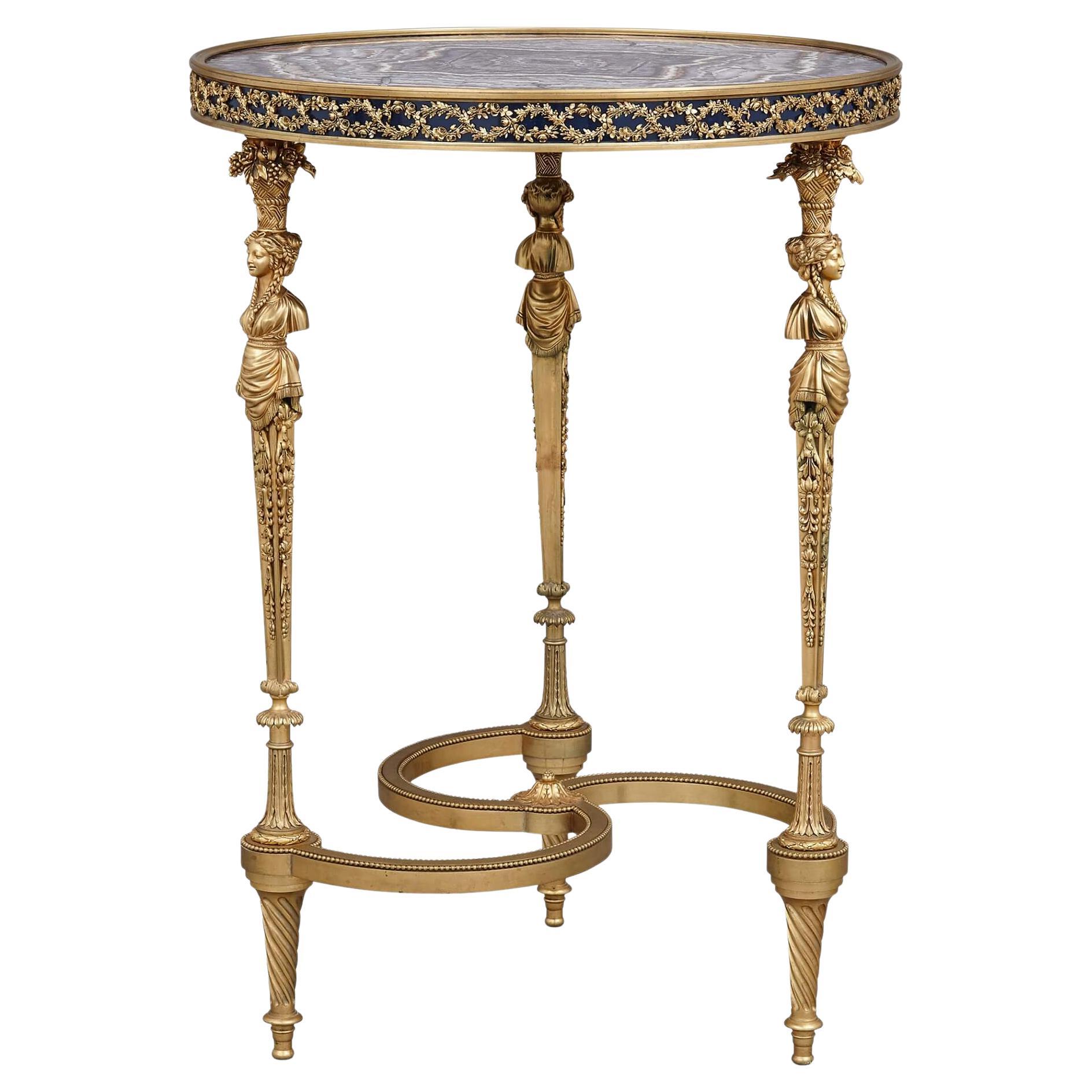 Table d'appoint circulaire de style Louis XVI en bronze doré et améthyste