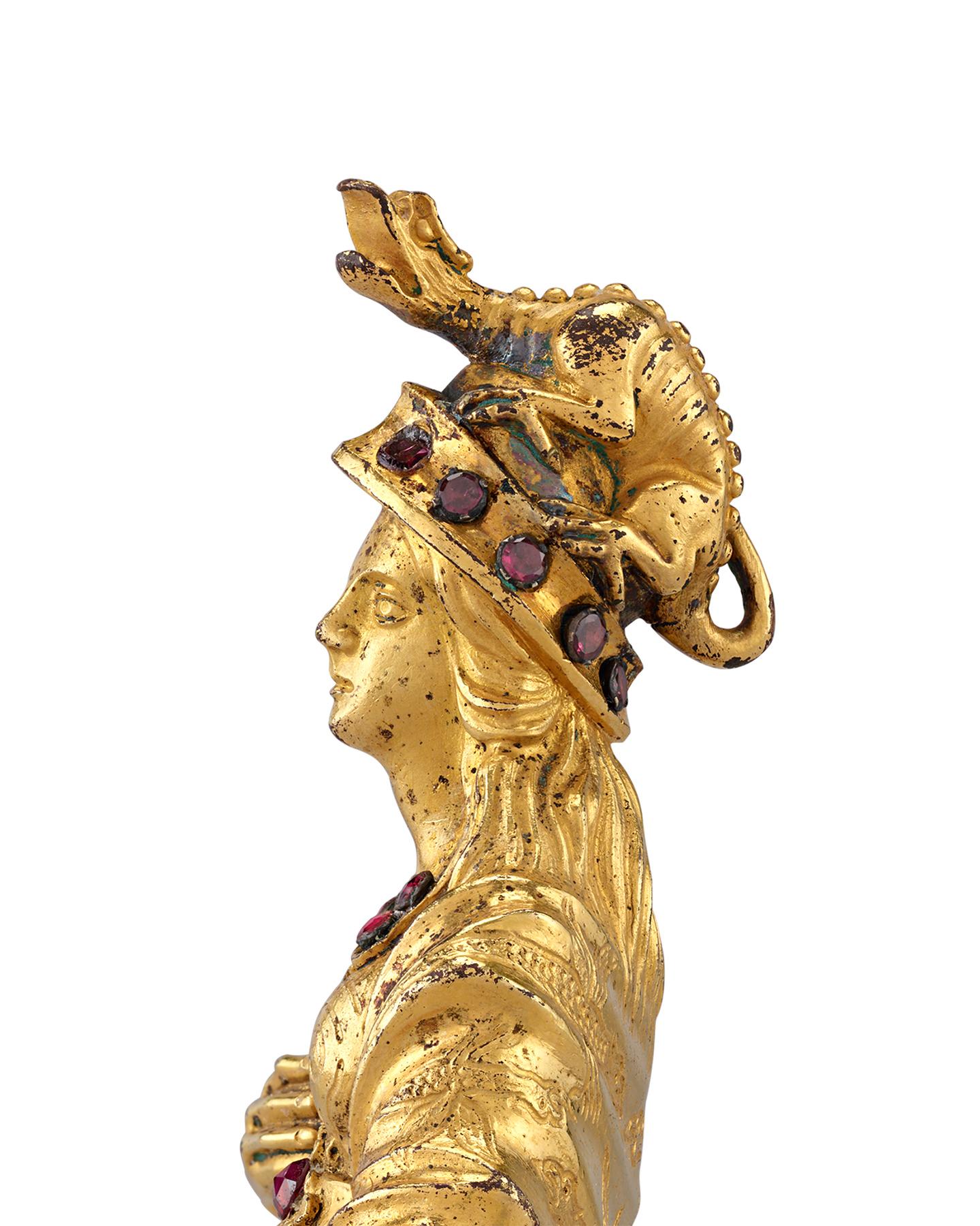 European Gilt Bronze and Amethyst Minerva Statuette