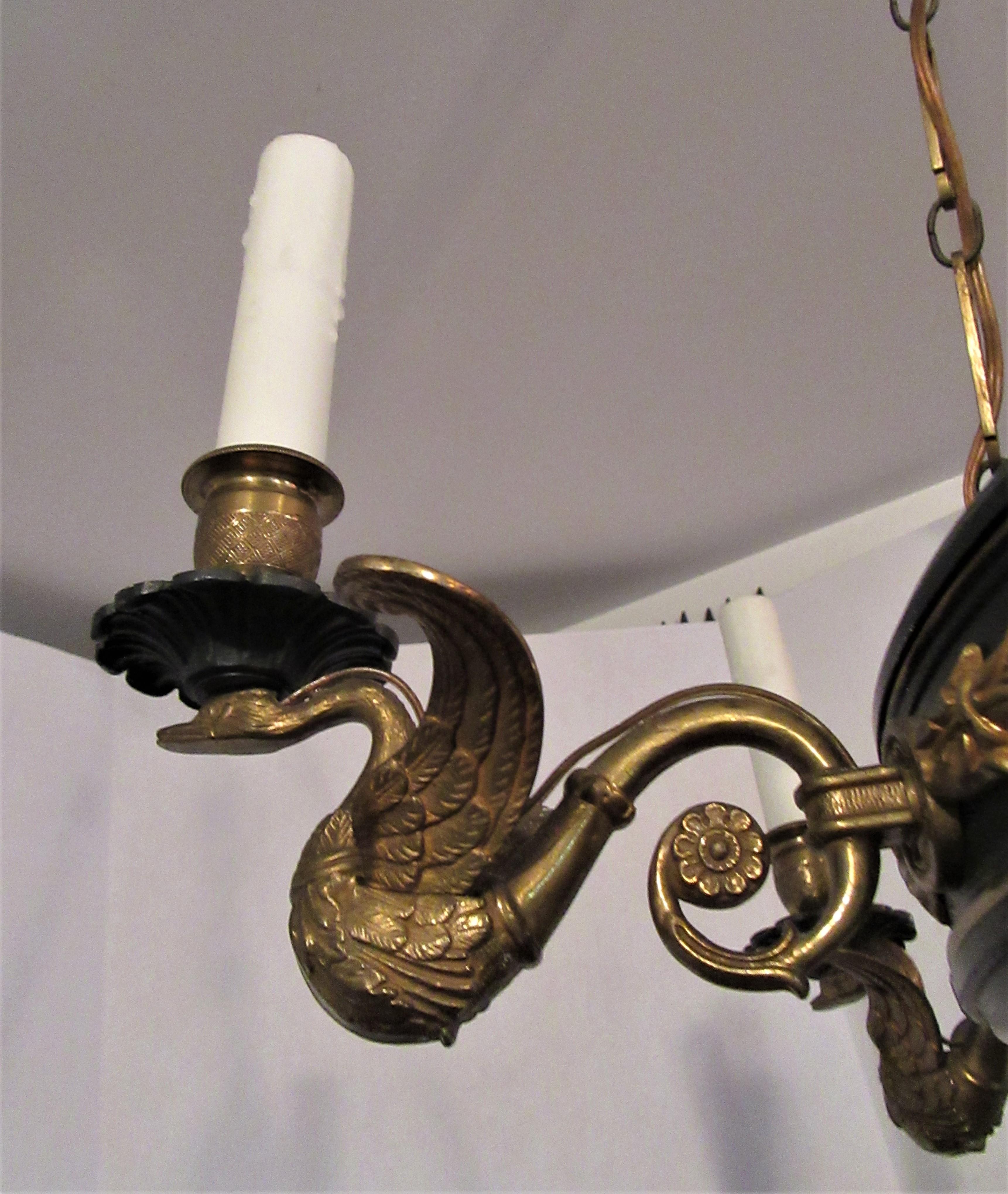 Gilt Bronze and Black Tole French Empire Chandelier In Good Condition In Mt Kisco, NY