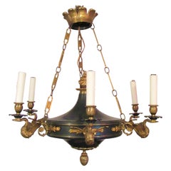 Gilt Bronze and Black Tole French Empire Chandelier