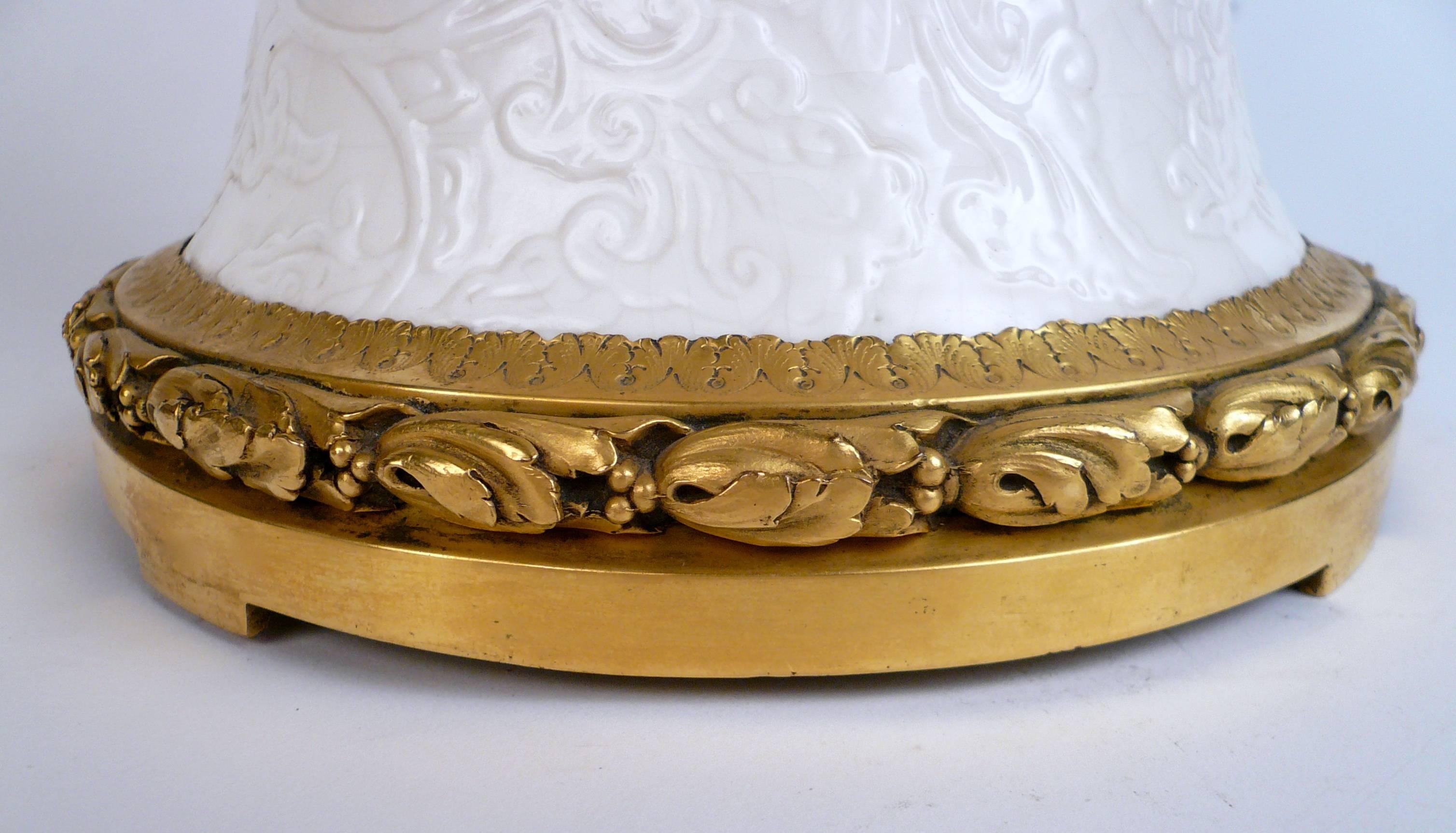 Belle Époque Gilt Bronze and Blanc de Chine Porcelain Table Lamp by E. F. Caldwell