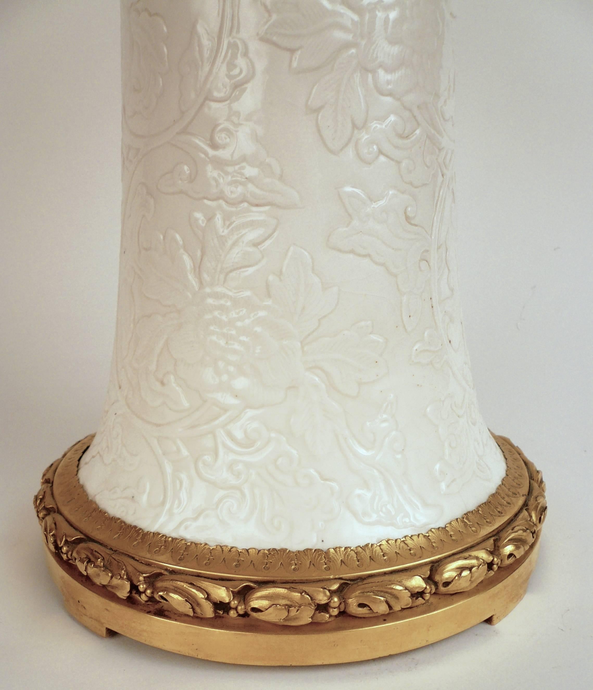 American Gilt Bronze and Blanc de Chine Porcelain Table Lamp by E. F. Caldwell