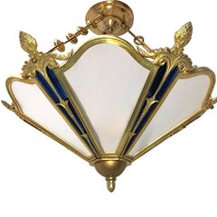 Neoclassic Bronze Light Fixture with Cobalt Blue Mirror
