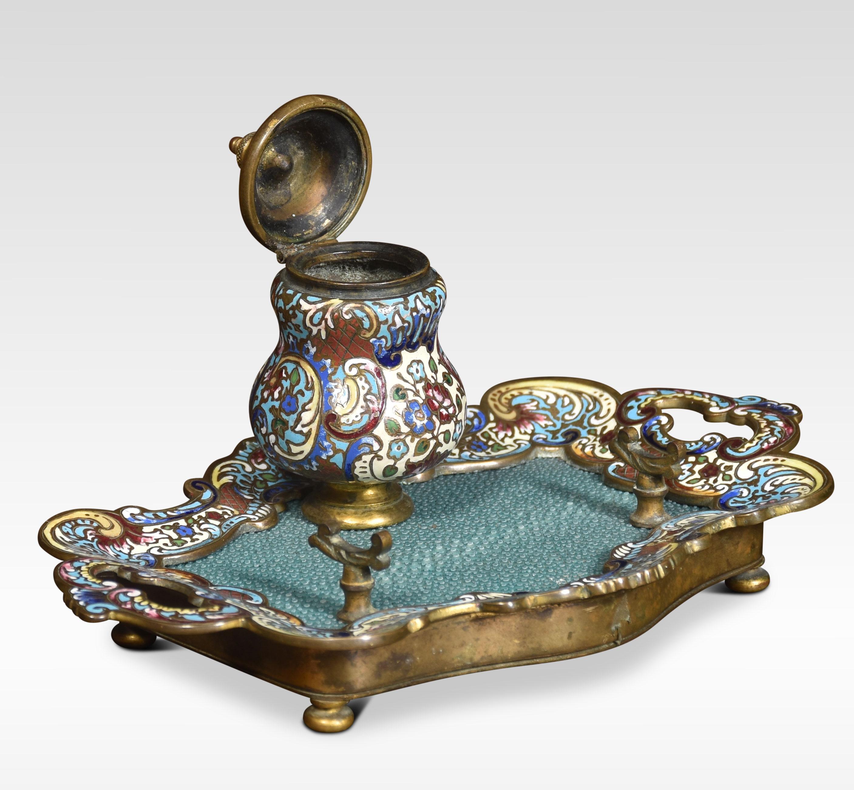 Gilt Bronze and Champleve Enamelled Inkstand In Good Condition For Sale In Cheshire, GB
