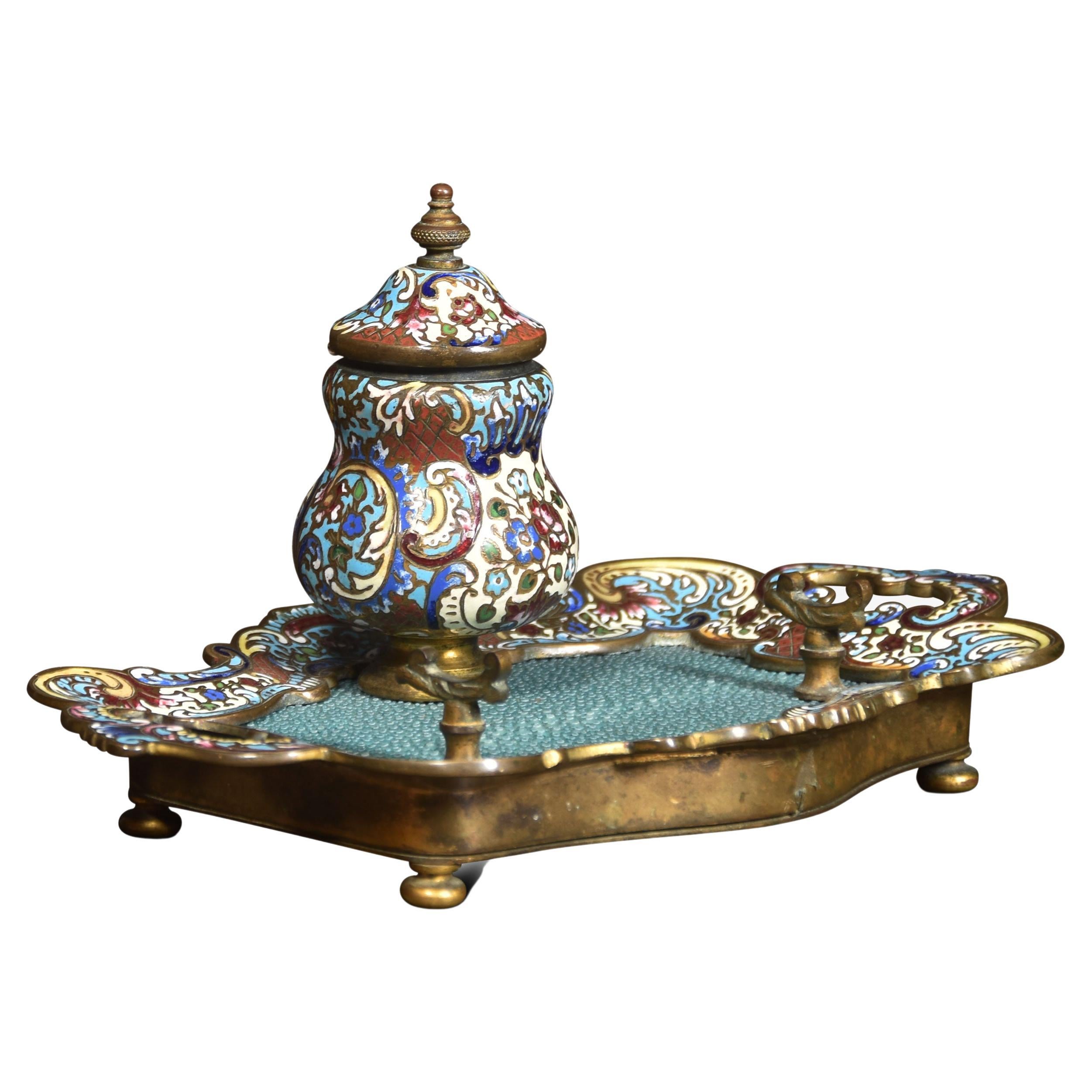 Gilt Bronze and Champleve Enamelled Inkstand For Sale