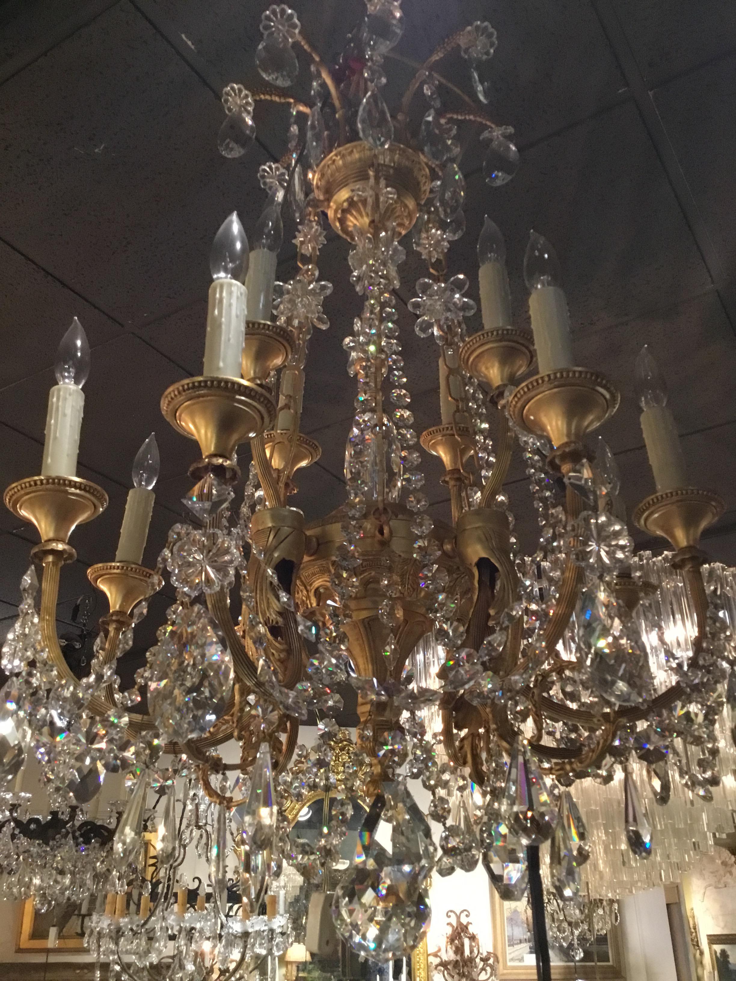 20th Century Gilt Bronze and Crystal 12-Light Chandelier with Swarovski Crystals For Sale