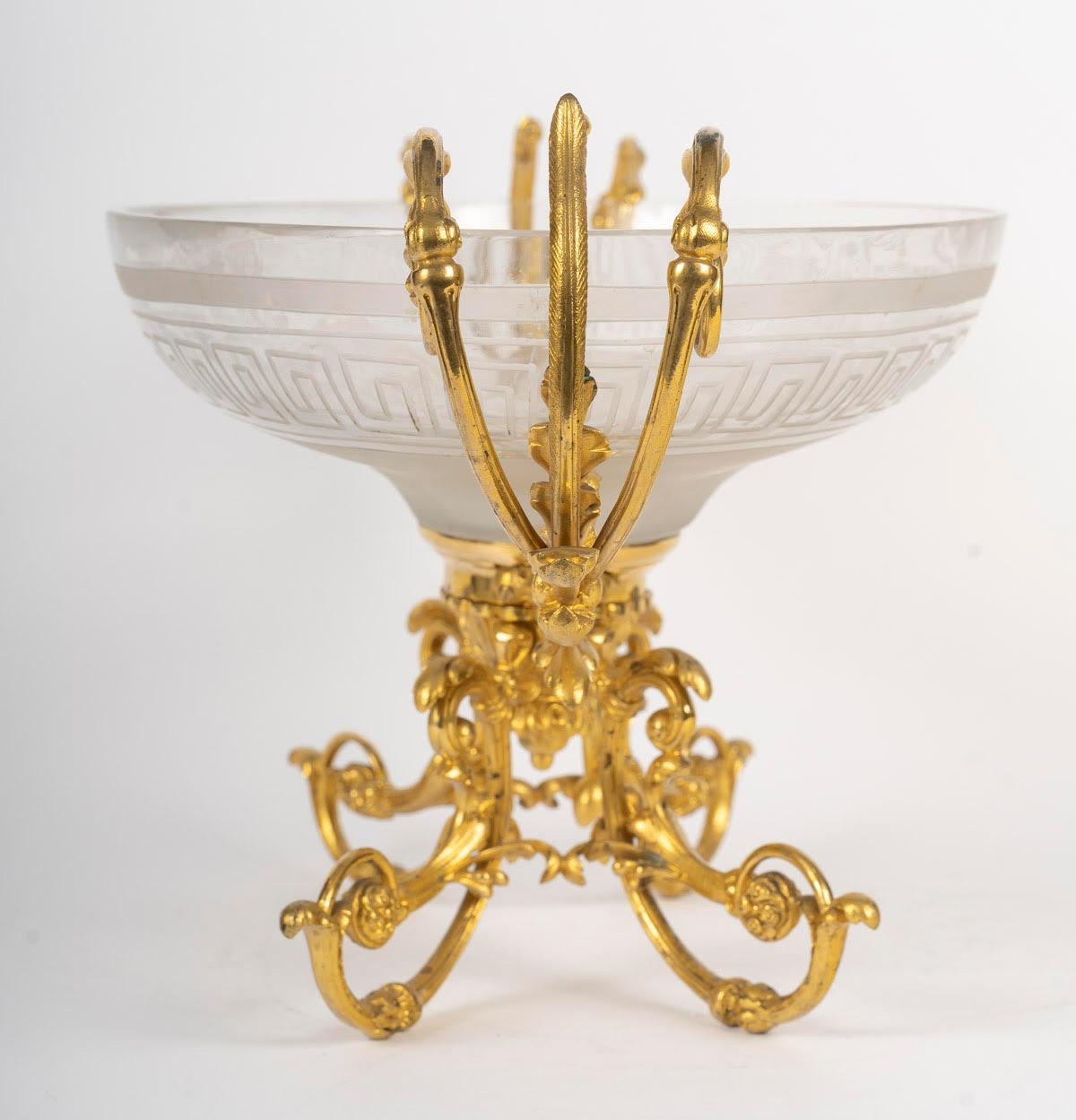 Schale aus vergoldeter Bronze und Kristall, 19. Jahrhundert, Periode Napoleon III. im Zustand „Gut“ im Angebot in Saint-Ouen, FR