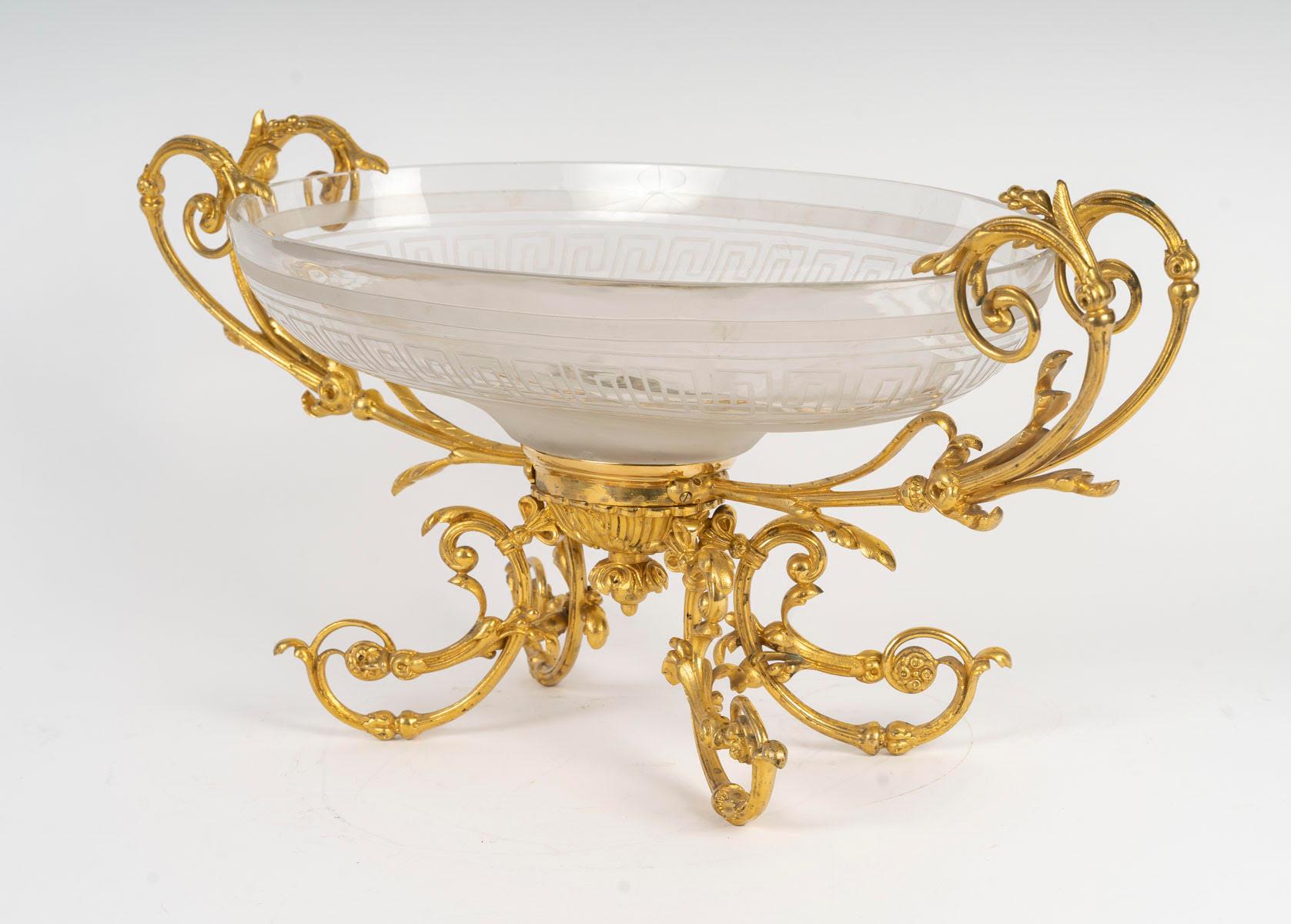 Schale aus vergoldeter Bronze und Kristall, 19. Jahrhundert, Periode Napoleon III. im Angebot 1