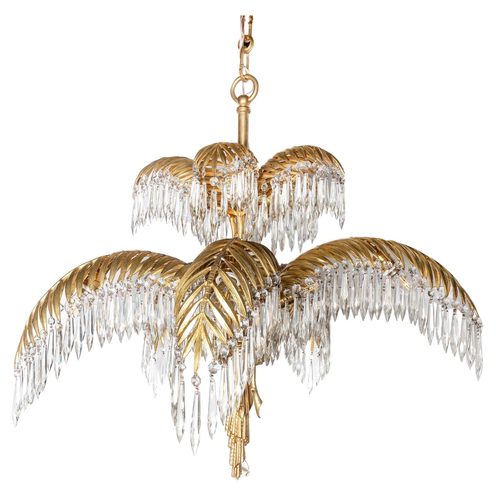 Art Nouveau Gilt bronze and crystal chandelier. Austria, early 20th century. For Sale