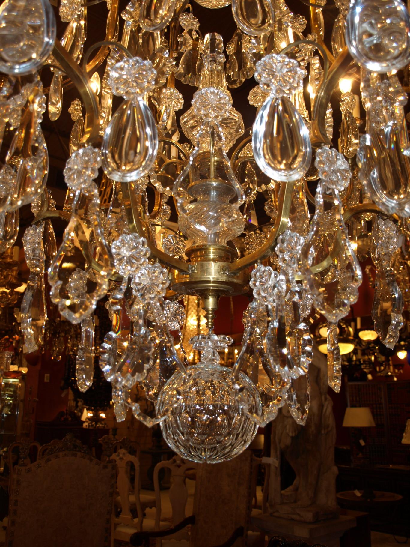 French Gilt Bronze and Crystal Chandelier by Baccarat, circa 1920 For Sale