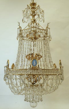 Gilt Bronze and Crystal Chandelier with Wedgwood Mounts by E. F. Caldwell