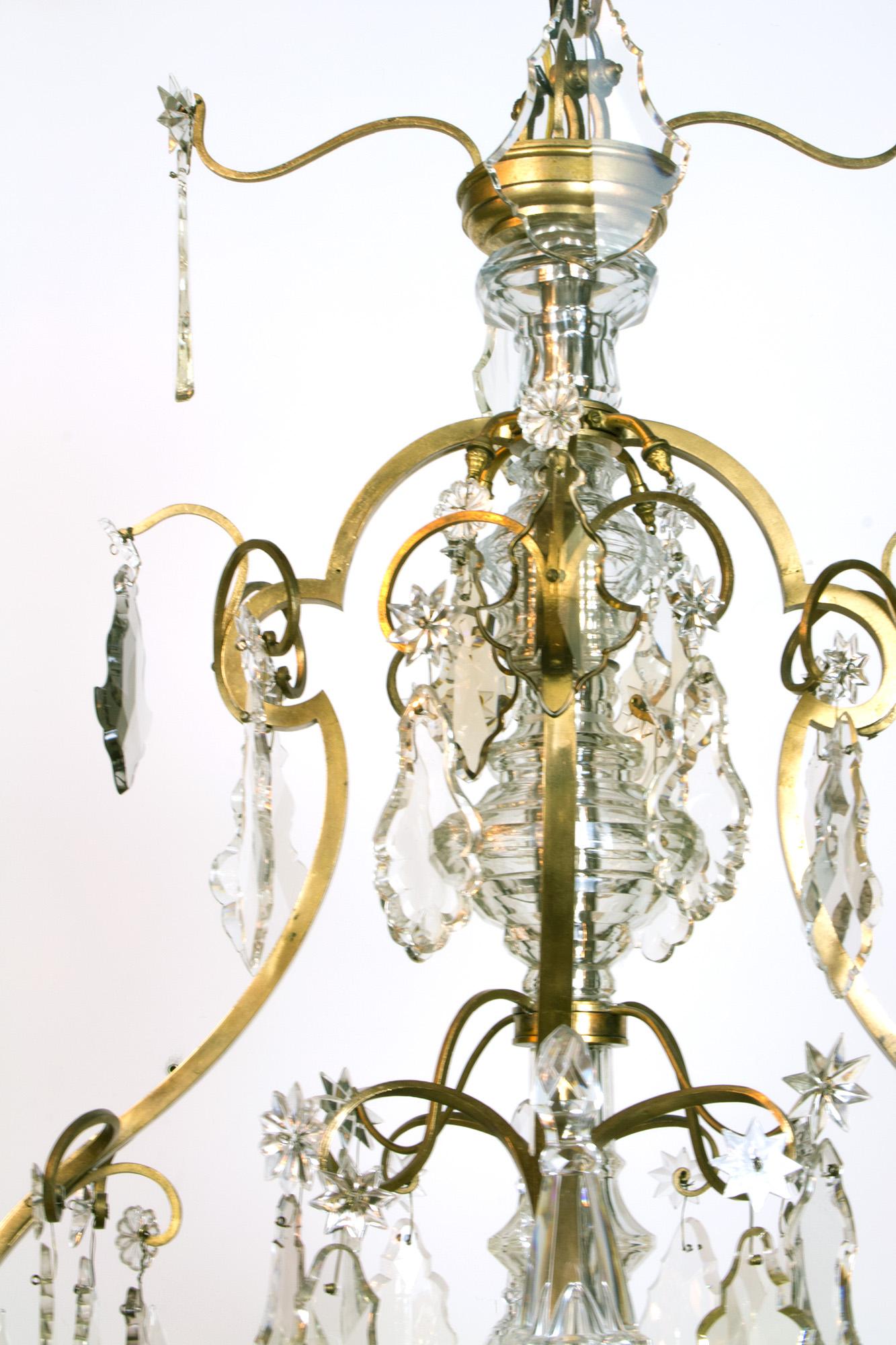 20th Century Gilt Bronze and Crystal French Chandelier For Sale
