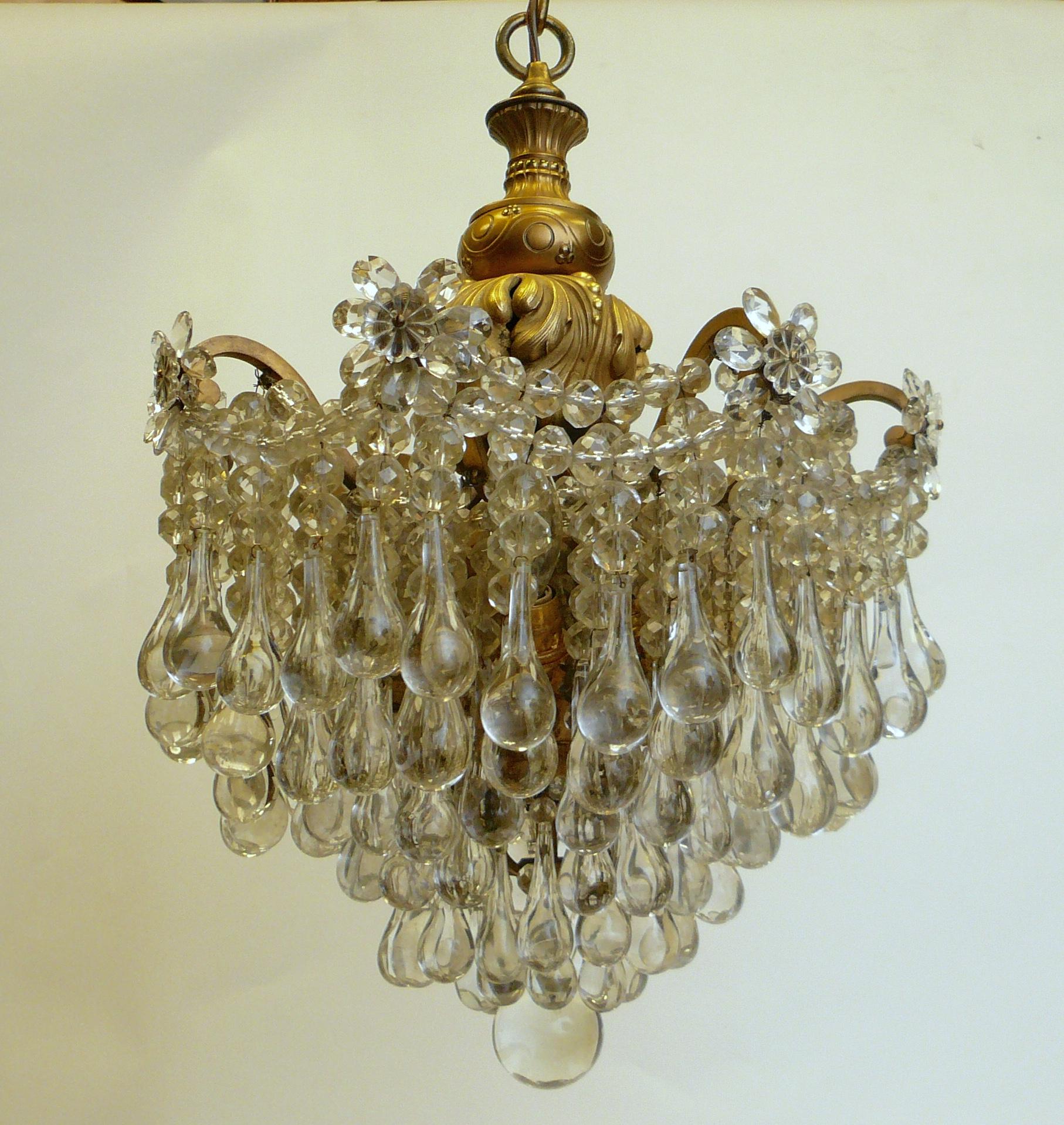 Belle Époque Gilt Bronze and Crystal Pendant Chandelier by E. F. Caldwell