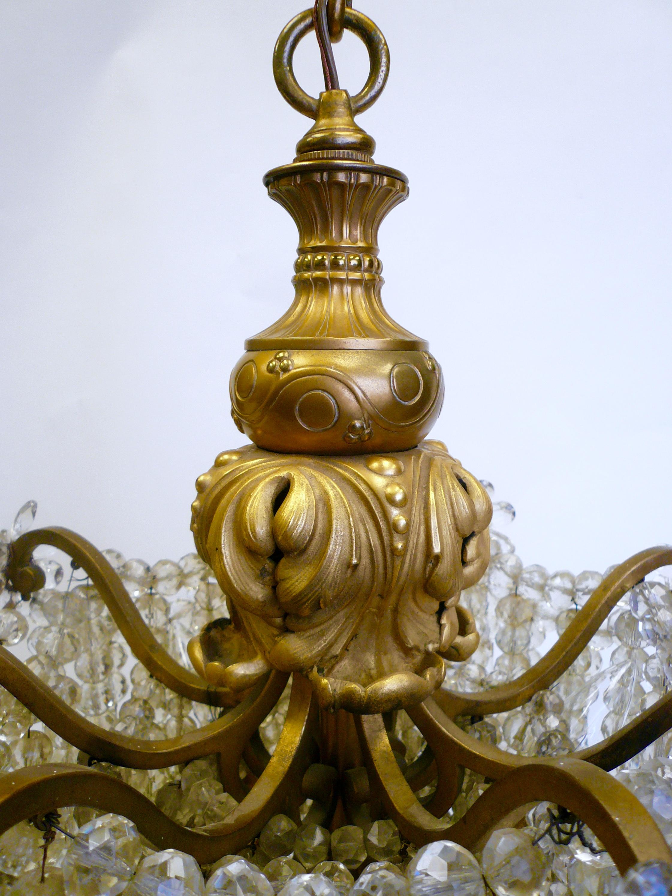 Gilt Bronze and Crystal Pendant Chandelier by E. F. Caldwell (Facettiert)