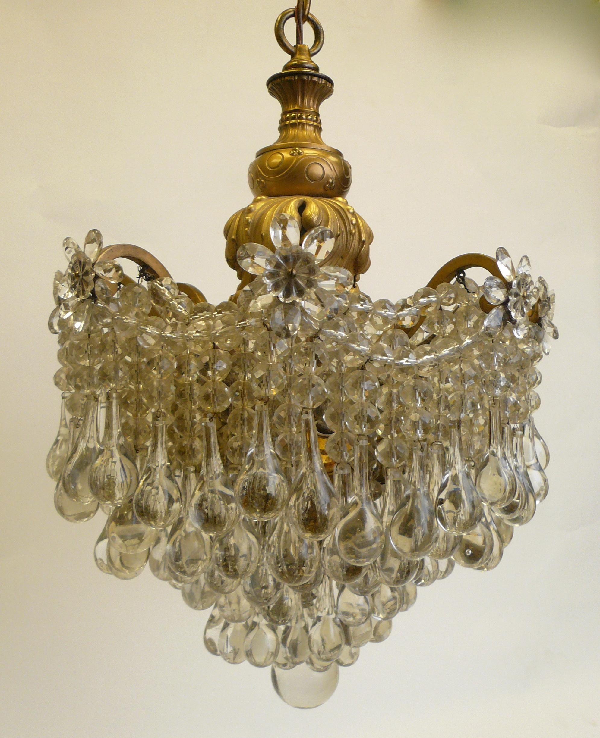 20th Century Gilt Bronze and Crystal Pendant Chandelier by E. F. Caldwell