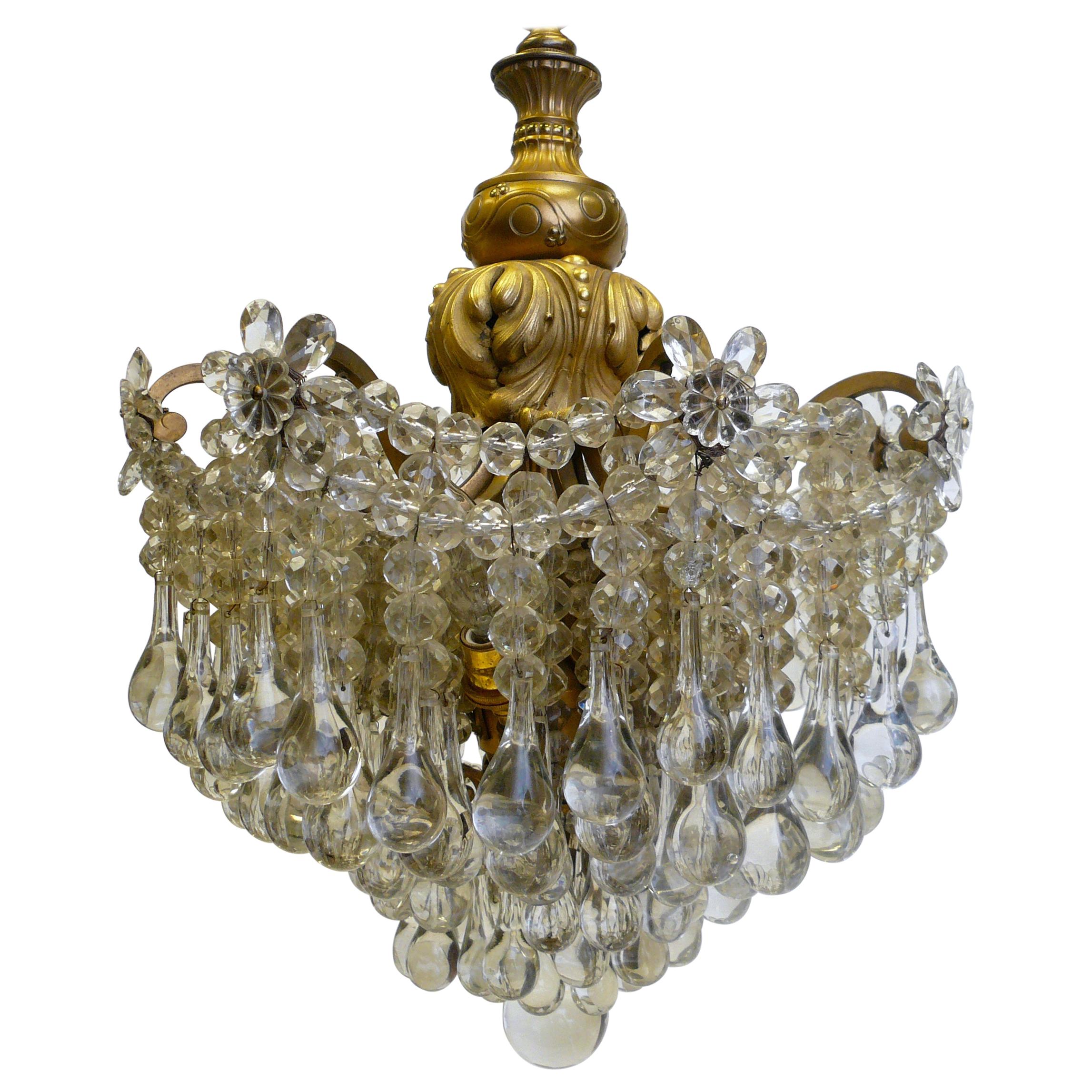 Gilt Bronze and Crystal Pendant Chandelier by E. F. Caldwell