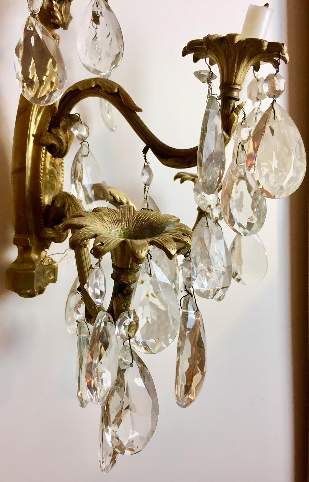 Gilt Bronze and Crystal Sconces, Pair 7