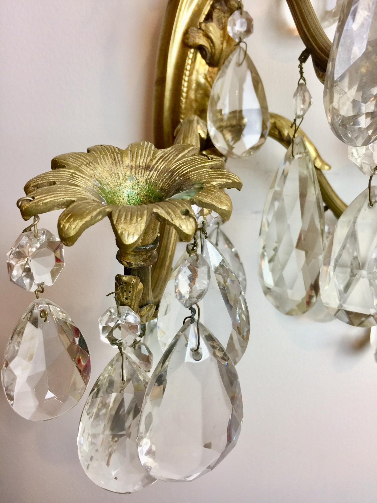 Gilt Bronze and Crystal Sconces, Pair 8