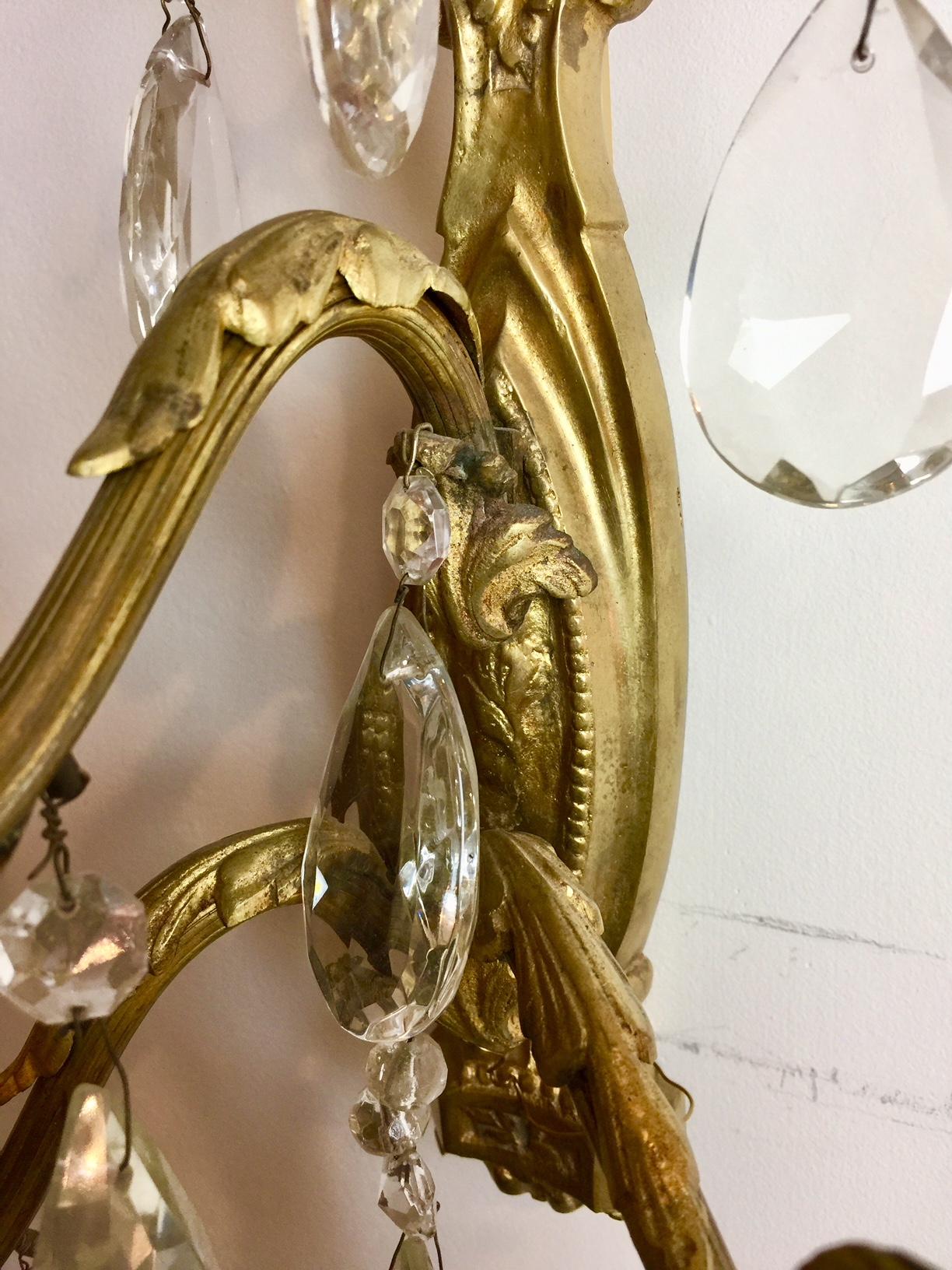 Gilt Bronze and Crystal Sconces, Pair 10
