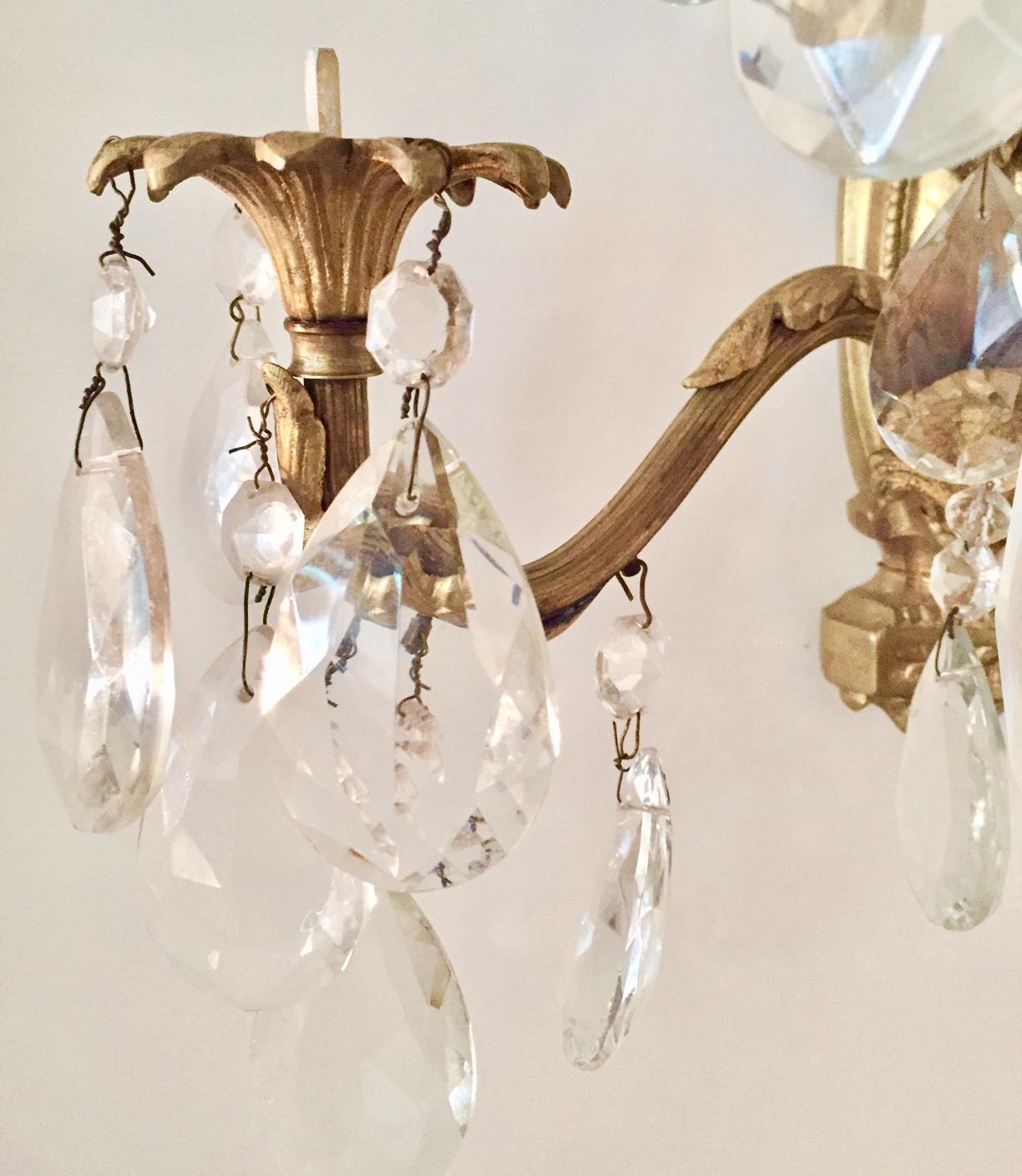 Gilt Bronze and Crystal Sconces, Pair 1