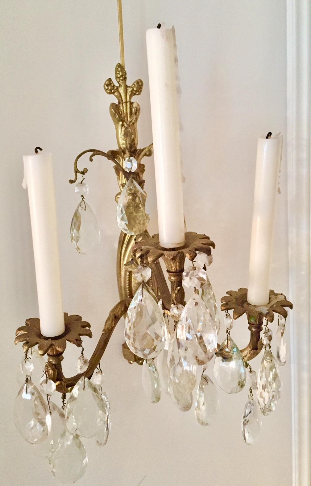 Gilt Bronze and Crystal Sconces, Pair 3