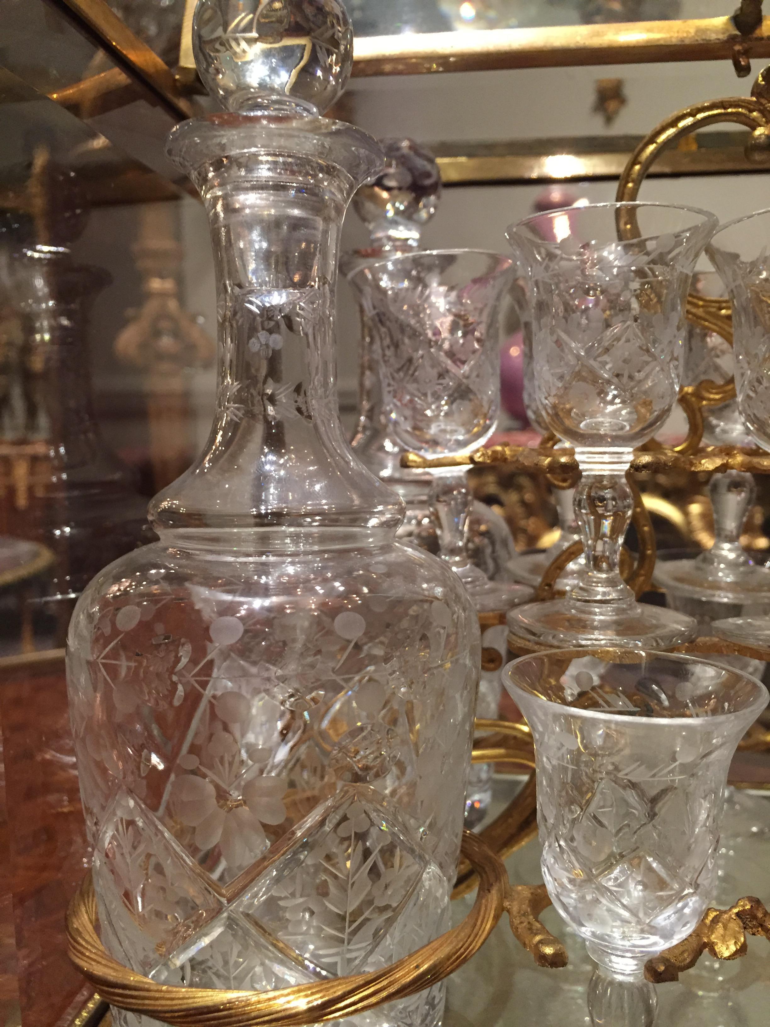 Gilt-Bronze and Cut-Glass Decanter Set by Baccarat In Good Condition For Sale In Brighton, West Sussex