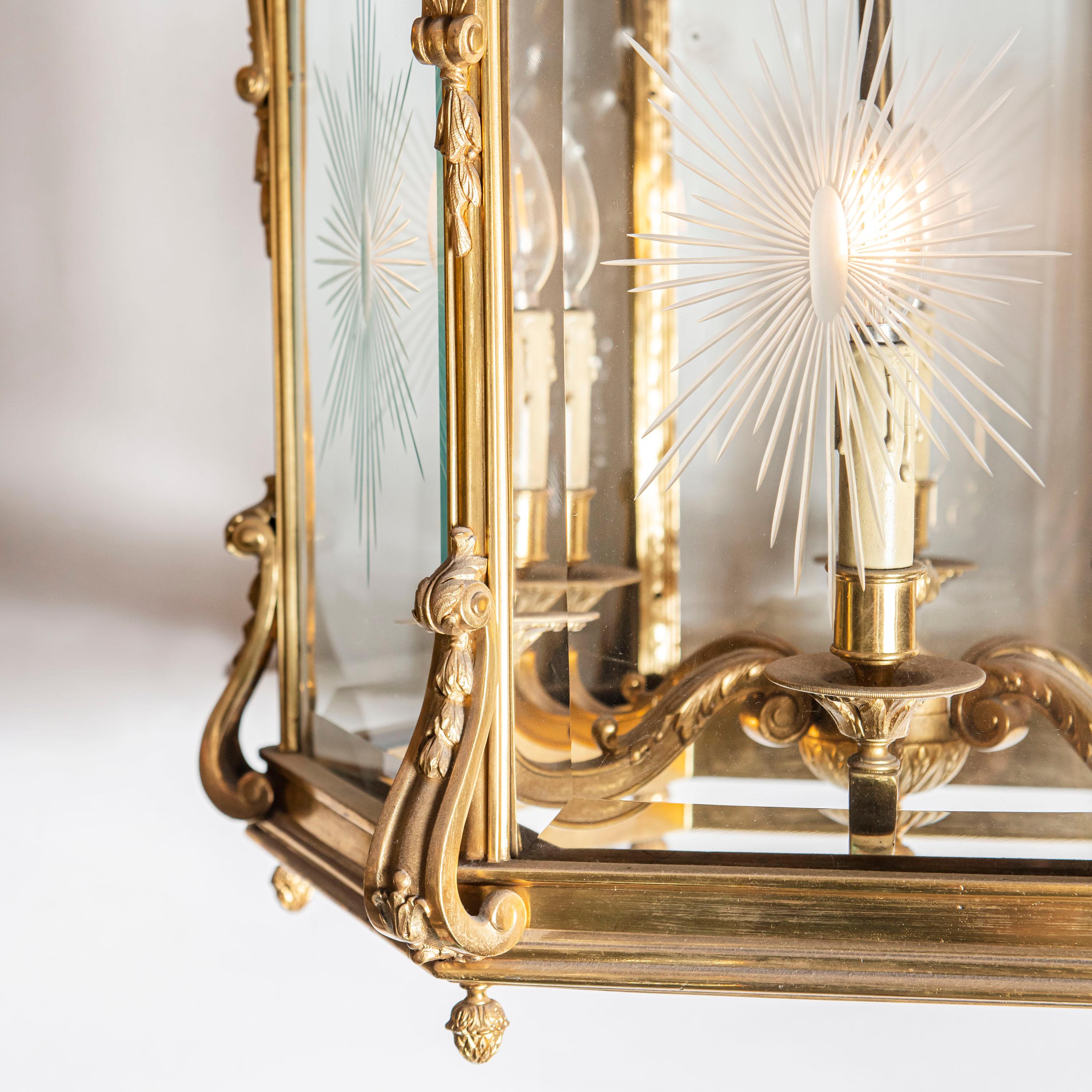 Louis XV Gilt Bronze and Cut Glass Lantern, France, Early 20th Century For Sale