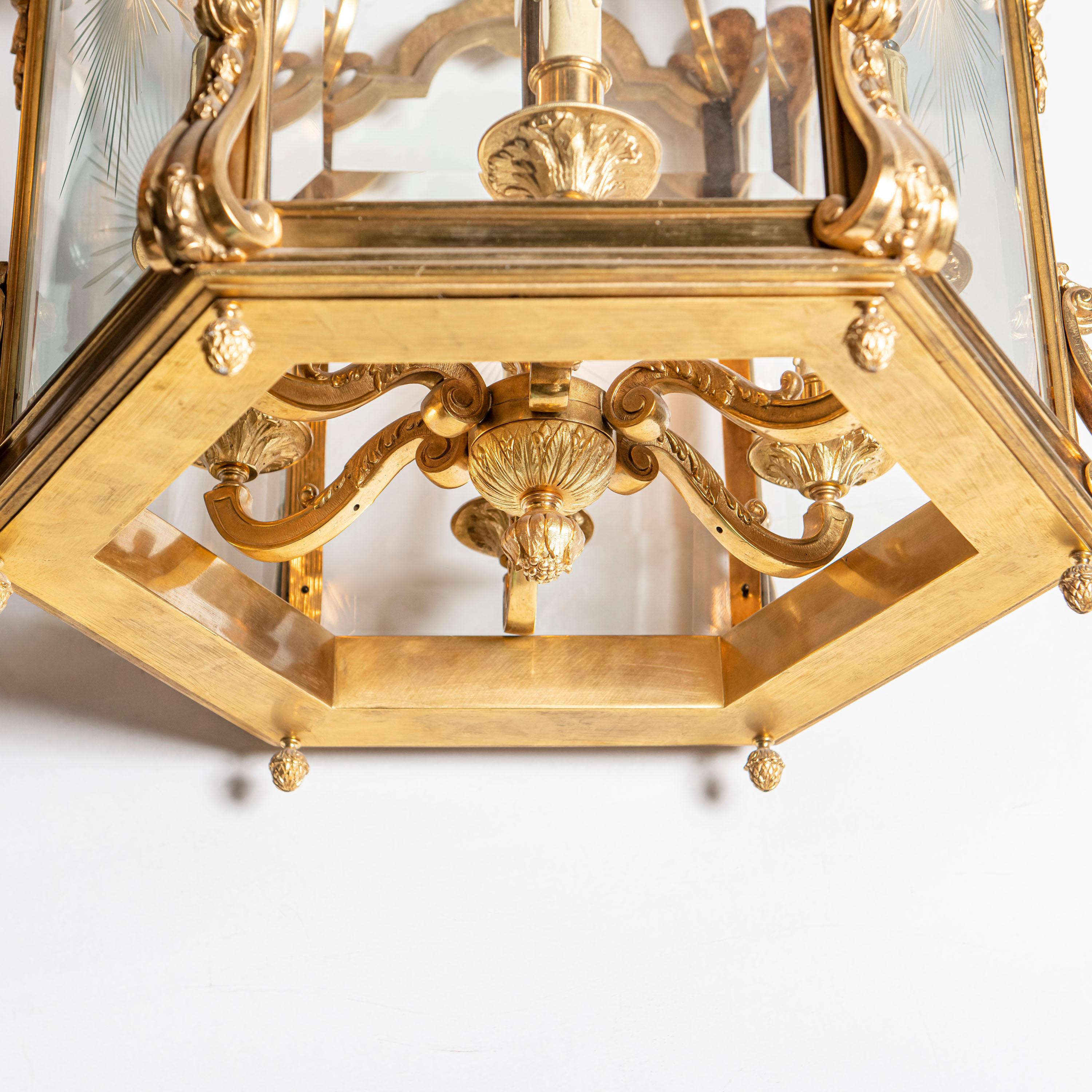 French Gilt Bronze and Cut Glass Lantern, France, Early 20th Century For Sale