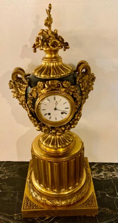 Gilt Bronze and Ebony Table Top /Mantel Clock French 19 Th Century