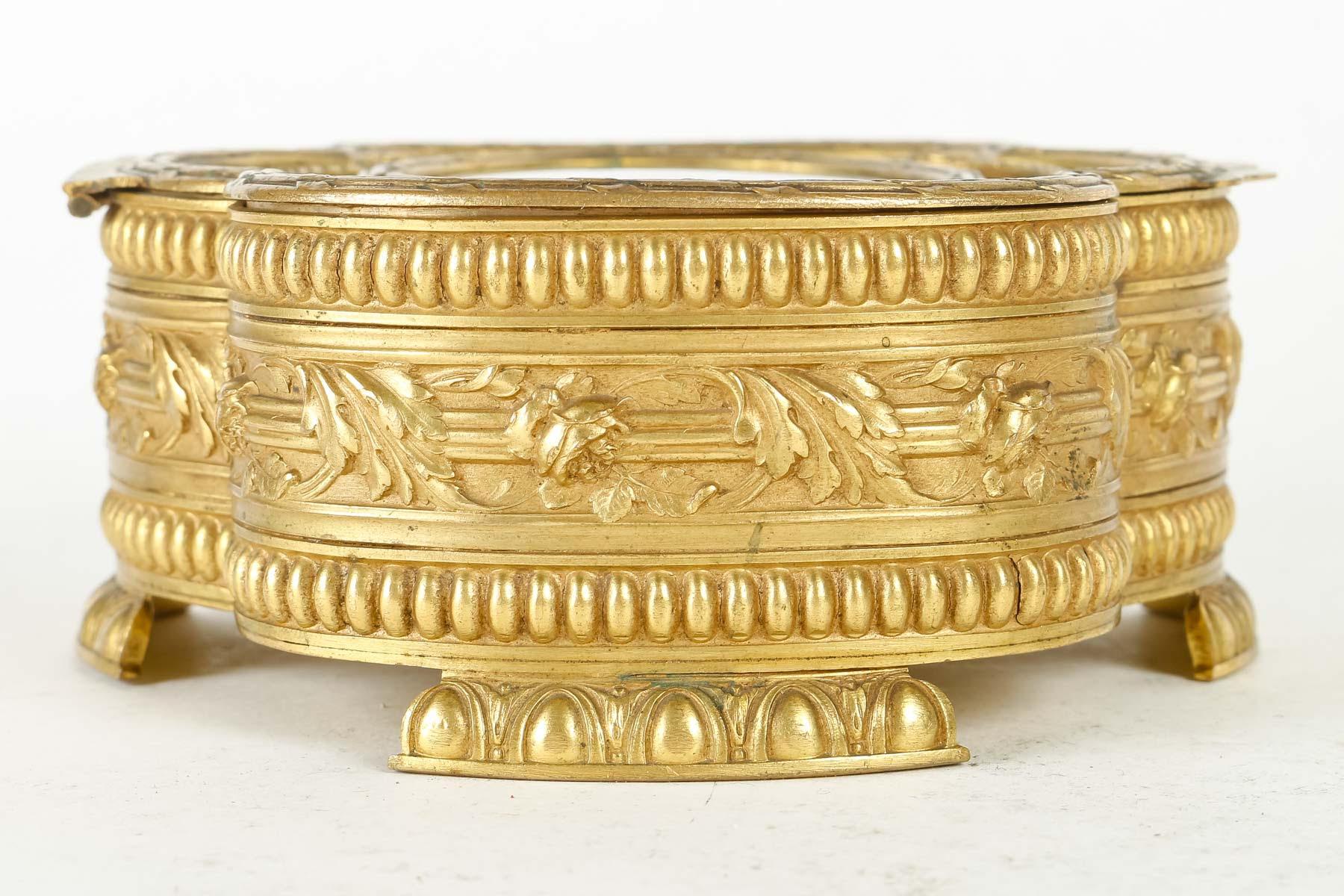 French Gilt Bronze and Enamel Plaque Box, 19th Century. For Sale