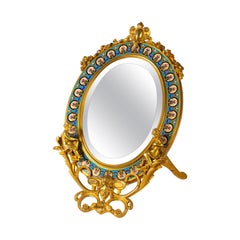 Gilt Bronze and Enamel Table Mirror, Bevelled Mirror, 19th Century