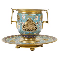 Vergoldete und emaillierte Tasse oder Cache-Topf aus Bronze, 19. Jahrhundert, Periode Napoleon III.
