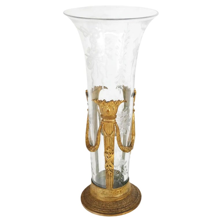 Gilt Bronze and Engraved Glass Flower Vase For Sale at 1stDibs