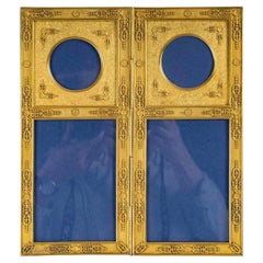 Gilt Bronze and Fabric Double Photo Frame, 19th Century, Napoleon III Period.